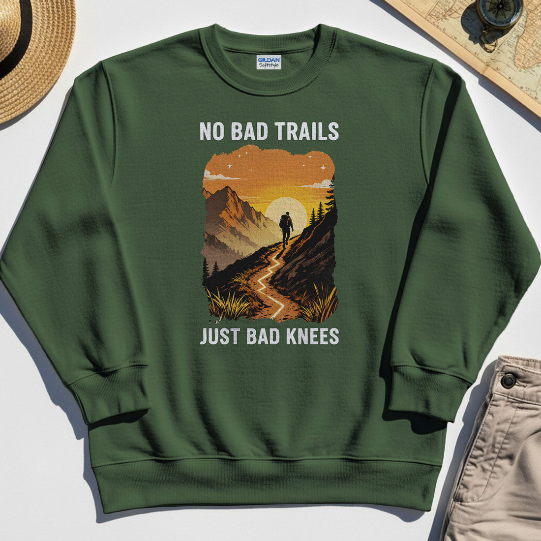 No Bad Trails Just Bad Knees Sweatshirt, Funny Trail And Camping Sweatshirt For Outdoor Lovers 1