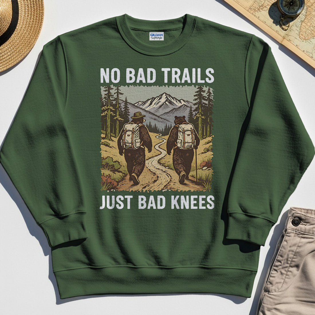 No Bad Trails Just Bad Knees Hiking Sweatshirt 1