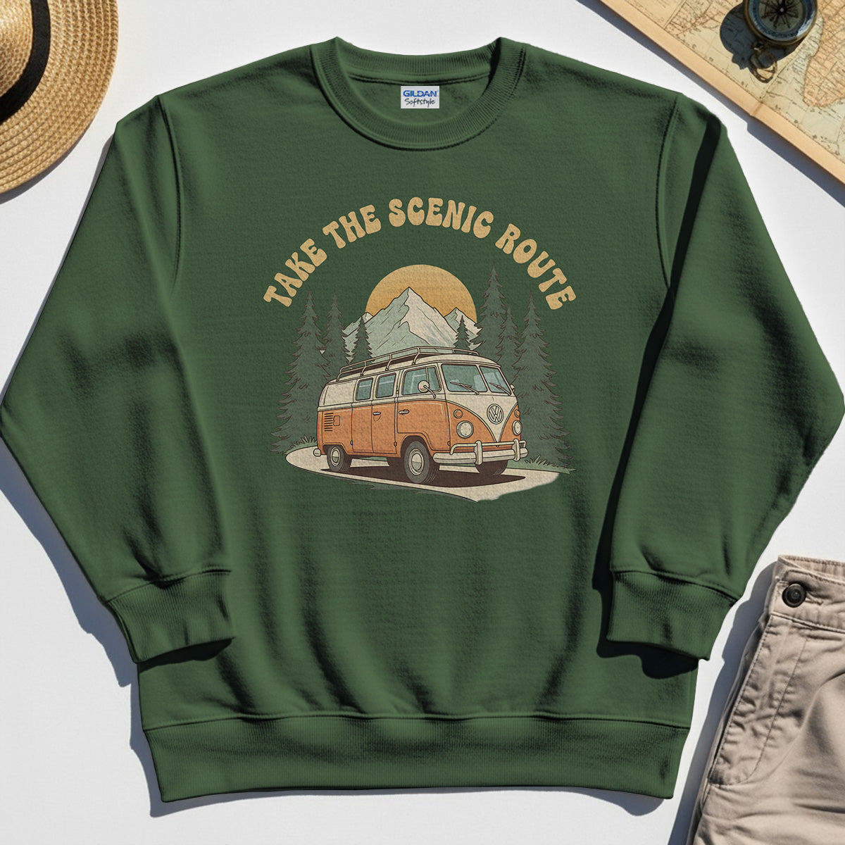 Take The Scenic Route Sweatshirt, Vintage Road Trip Sweatshirt For Travelers And Adventure Lovers 3