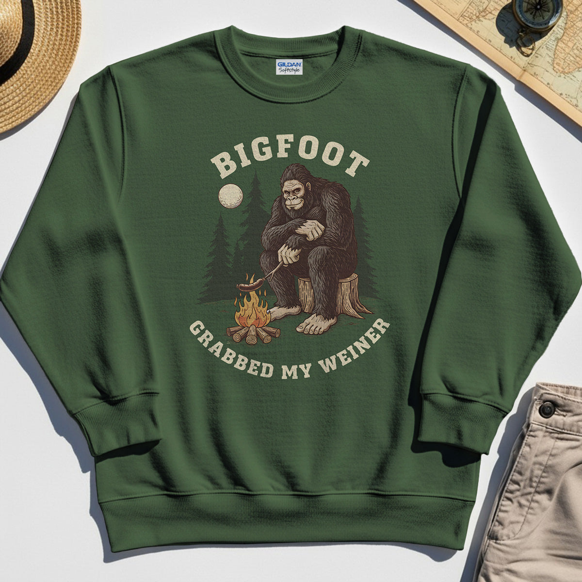 Bigfoot Grabbed My Wiener Sweatshirt, Funny Sasquatch Camping Sweatshirts 3