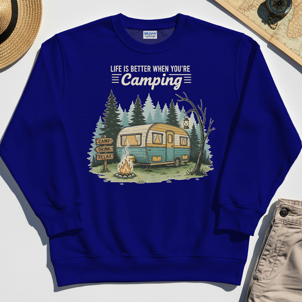 Life Is Better When You’re Camping Sweatshirt, Retro Camper and Campfire Sweatshirt For Travelers and Campers 6