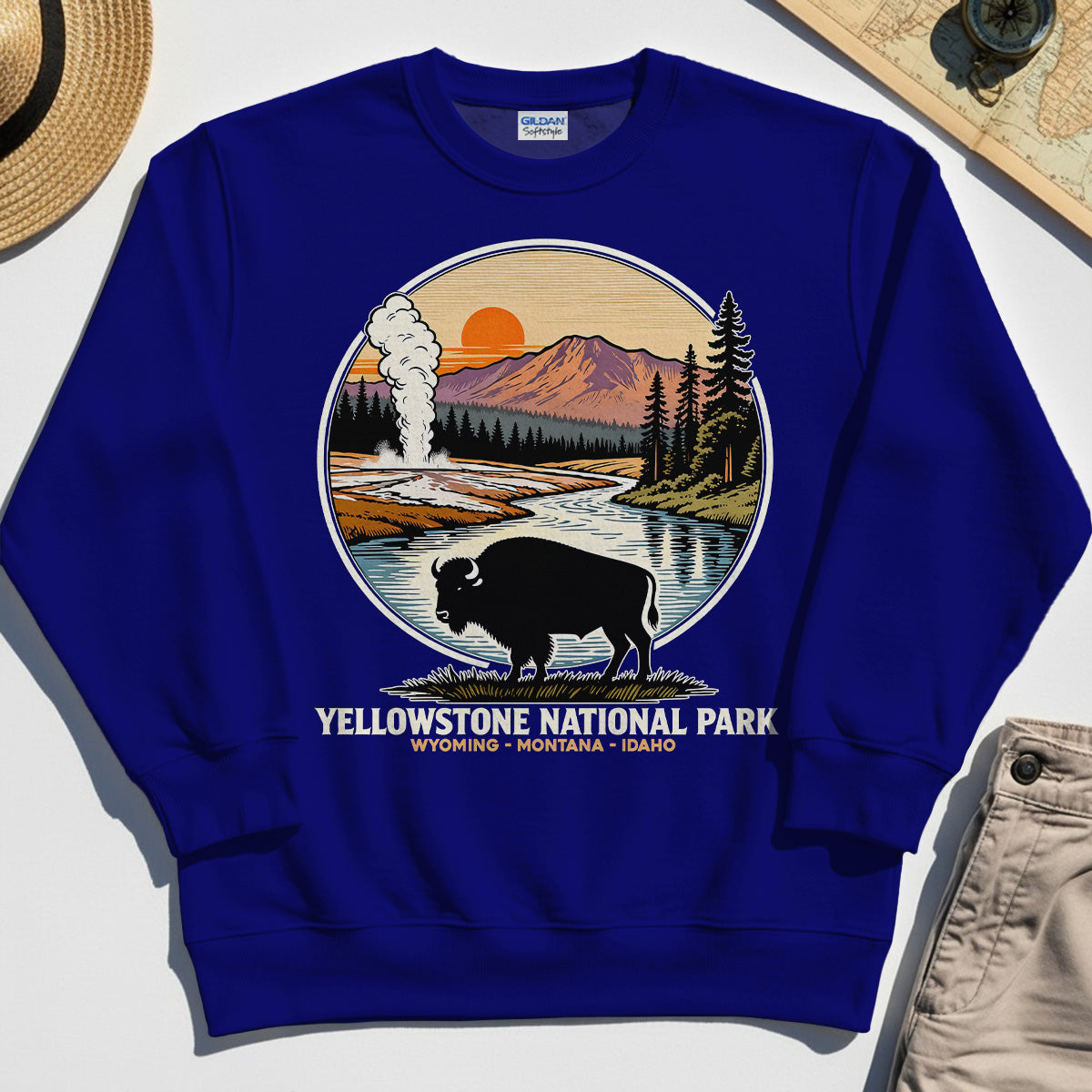 Retro Yellowstone National Park Sweatshirt, Bison Silhouette Outdoor Adventure Sweatshirt For Nature Campers 6