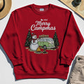 Funny Merry Christmas Camping Sweatshirt, Retro Camper Van Snowman Campfire Sweatshirt For Outdoor Lovers 8