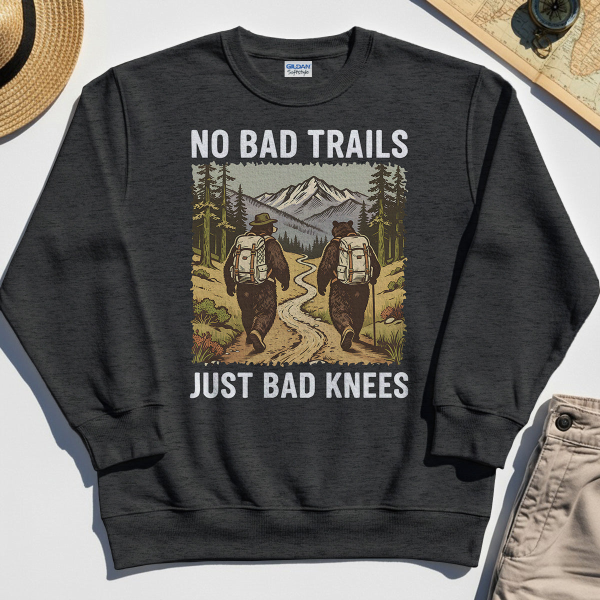 No Bad Trails Just Bad Knees Hiking Sweatshirt 3