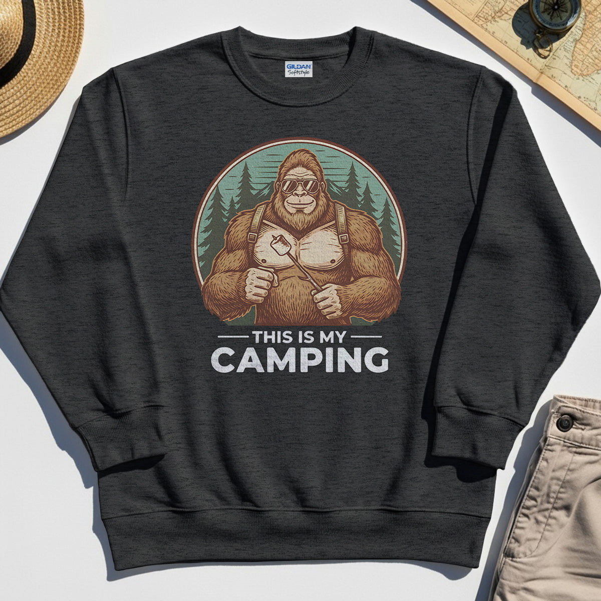 Funny Bigfoot Camping Sweatshirt "This Is My Camping”, Sasquatch With Marshmallow Sweatshirt 4