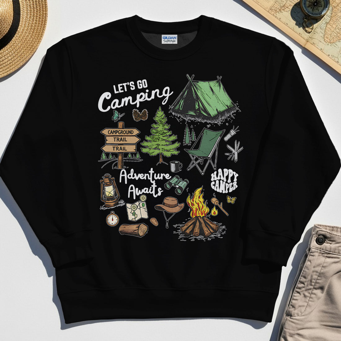 Let’s Go Camping Adventure Sweatshirt, Funny Happy Camper Sweatshirt For Outdoor Enthusiasts And Travelers 1