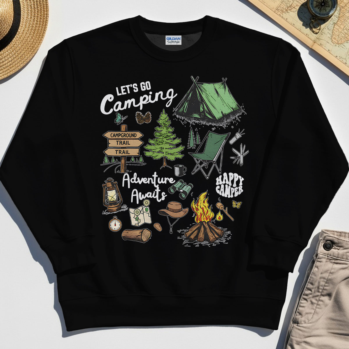 Let’s Go Camping Adventure Sweatshirt, Funny Happy Camper Sweatshirt For Outdoor Enthusiasts And Travelers 2