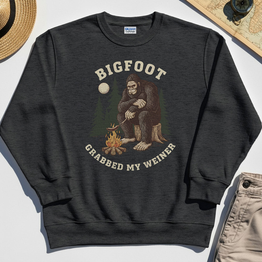 Bigfoot Grabbed My Wiener Sweatshirt, Funny Sasquatch Camping Sweatshirts 1