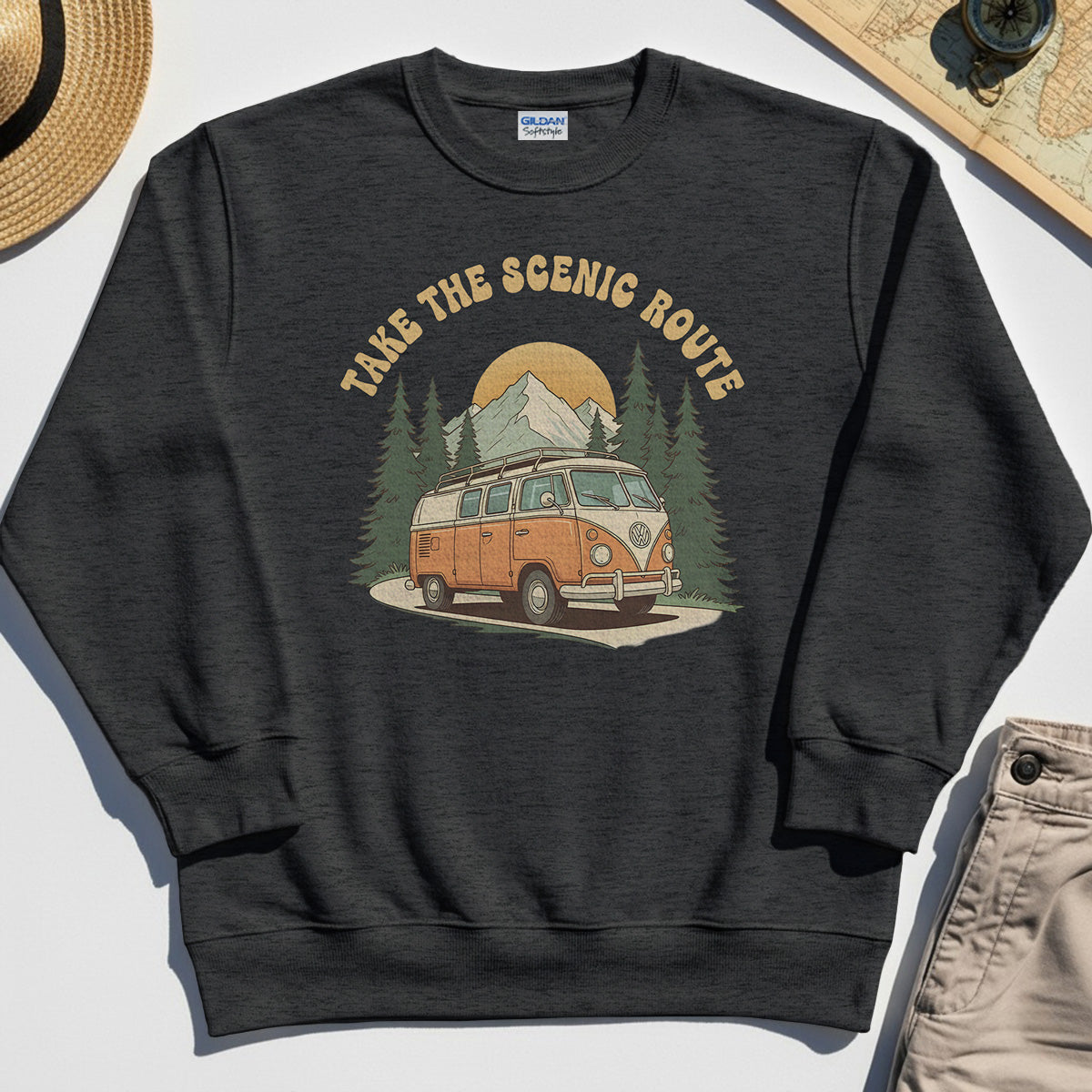 Take The Scenic Route Sweatshirt, Vintage Road Trip Sweatshirt For Travelers And Adventure Lovers 4