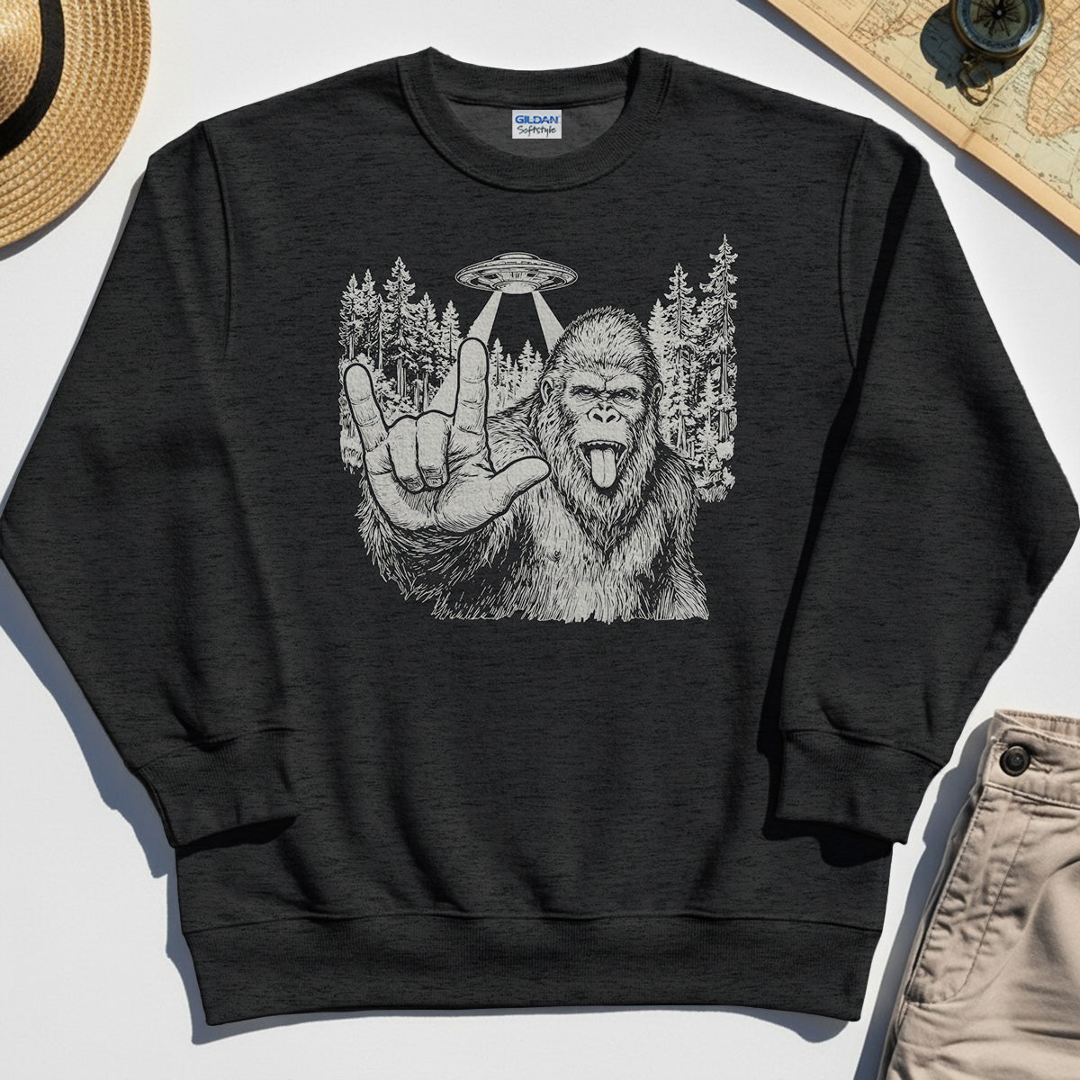 Funny Bigfoot Rock On Sweatshirt 3