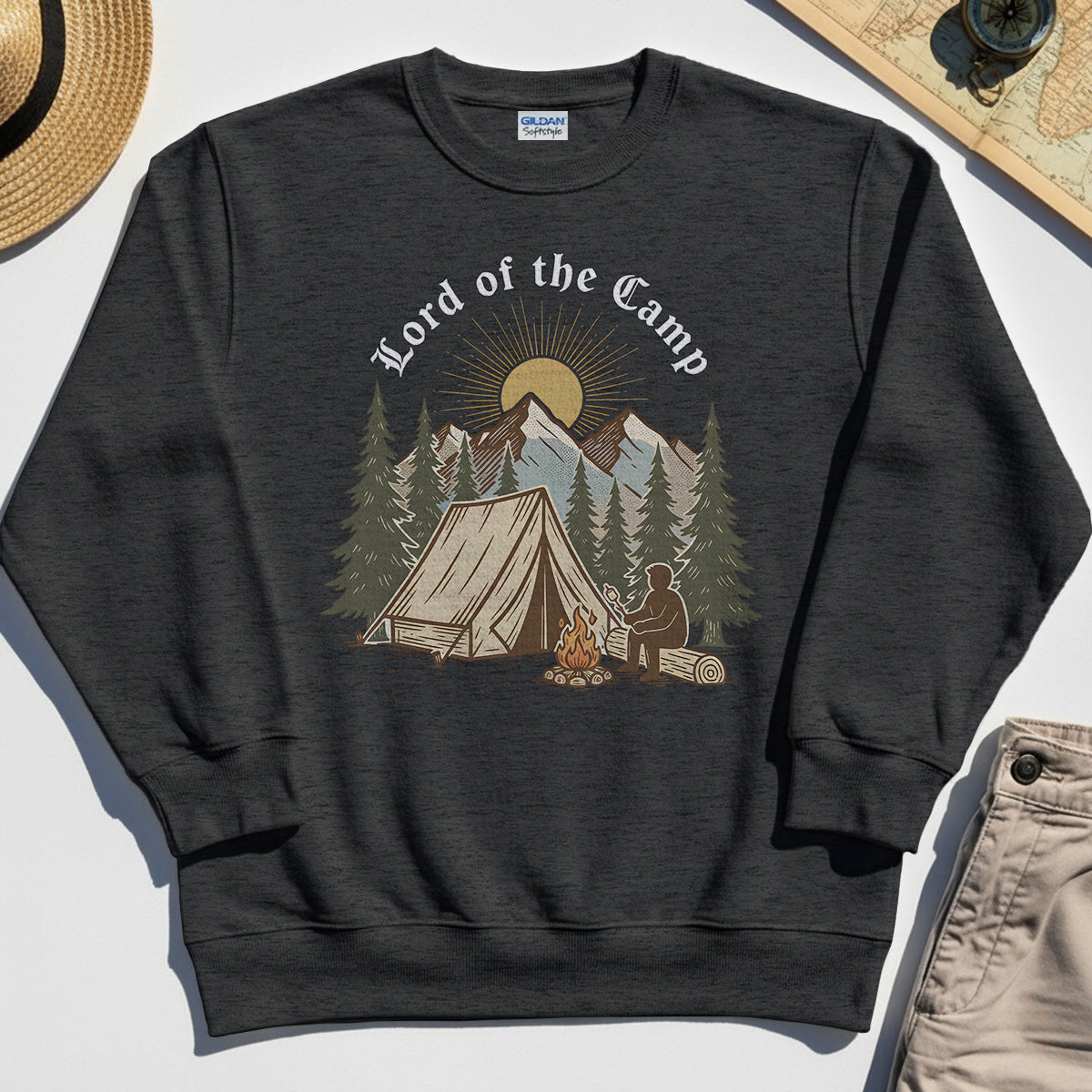 Vintage Lord of the Camp Campfire Sweatshirt, Tent And Campfire Mountain Scene Sweatshirt 8