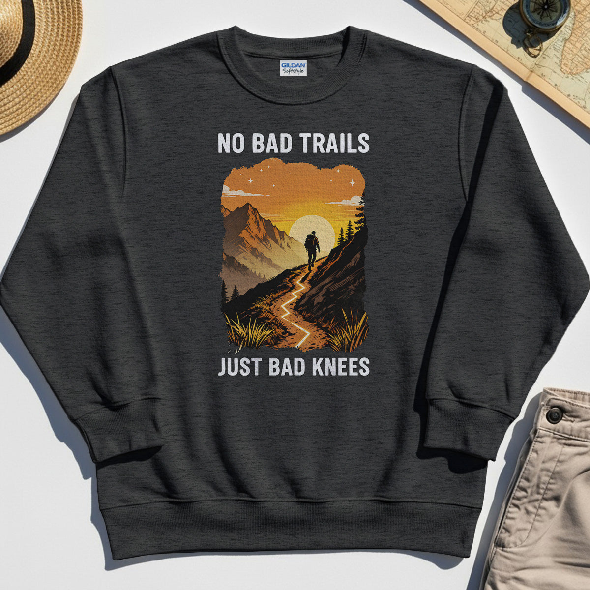 No Bad Trails Just Bad Knees Sweatshirt, Funny Trail And Camping Sweatshirt For Outdoor Lovers 3