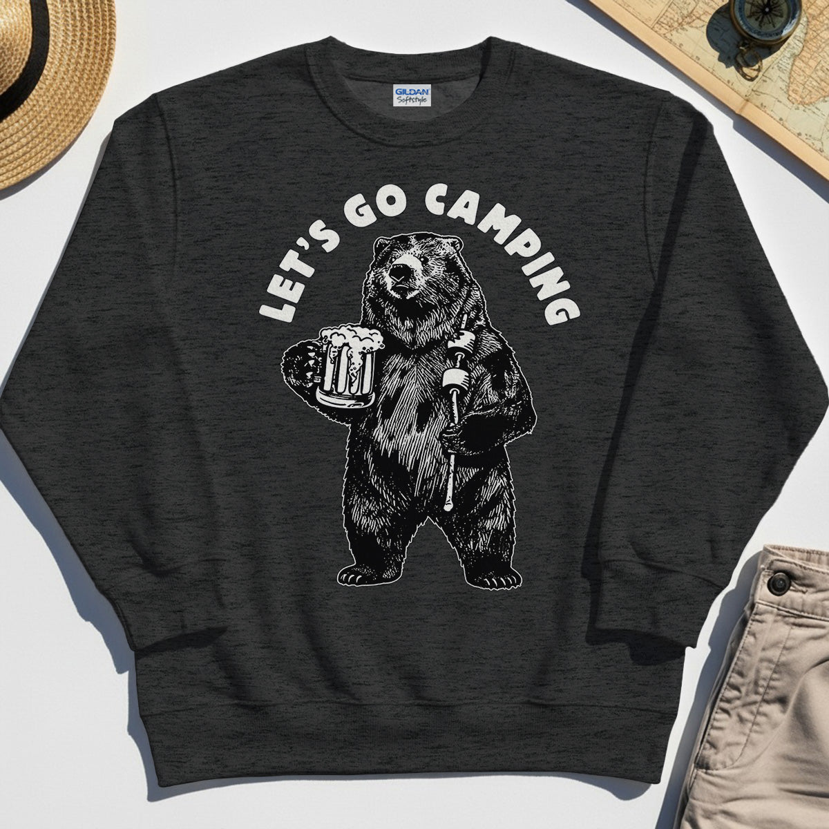 Let’s Go Camping Funny Bear Drinking Beer Sweatshirt, Beer Lover Sweatshirt for Outdoor Adventure & Camping Fans 3