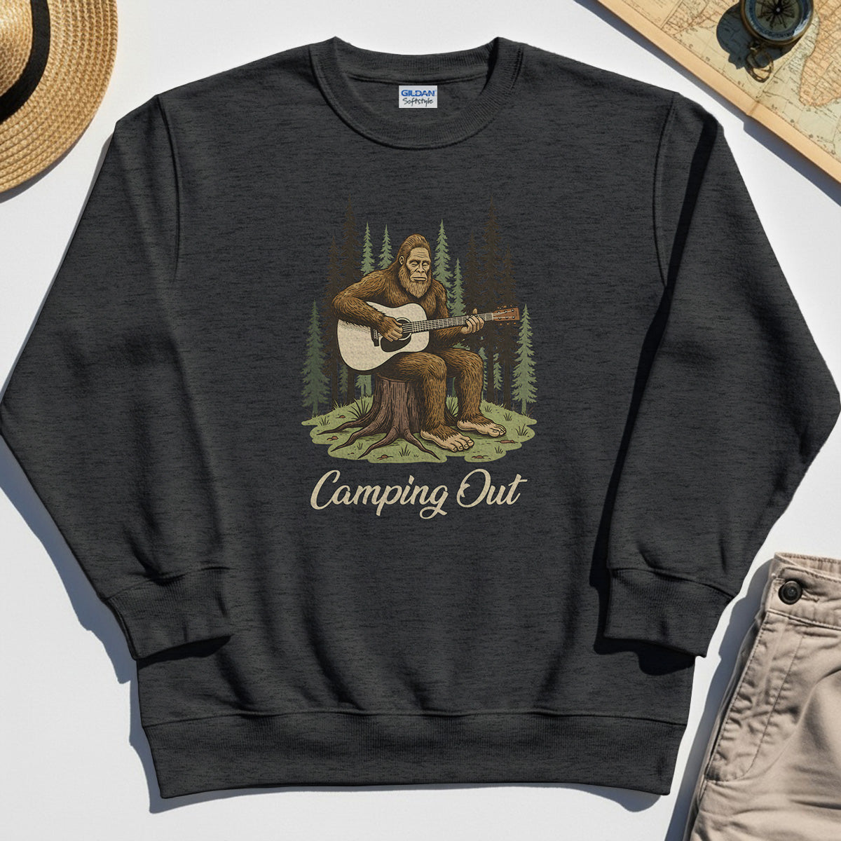 "Camping Out" Funny Bigfoot Camping Sweatshirt 1