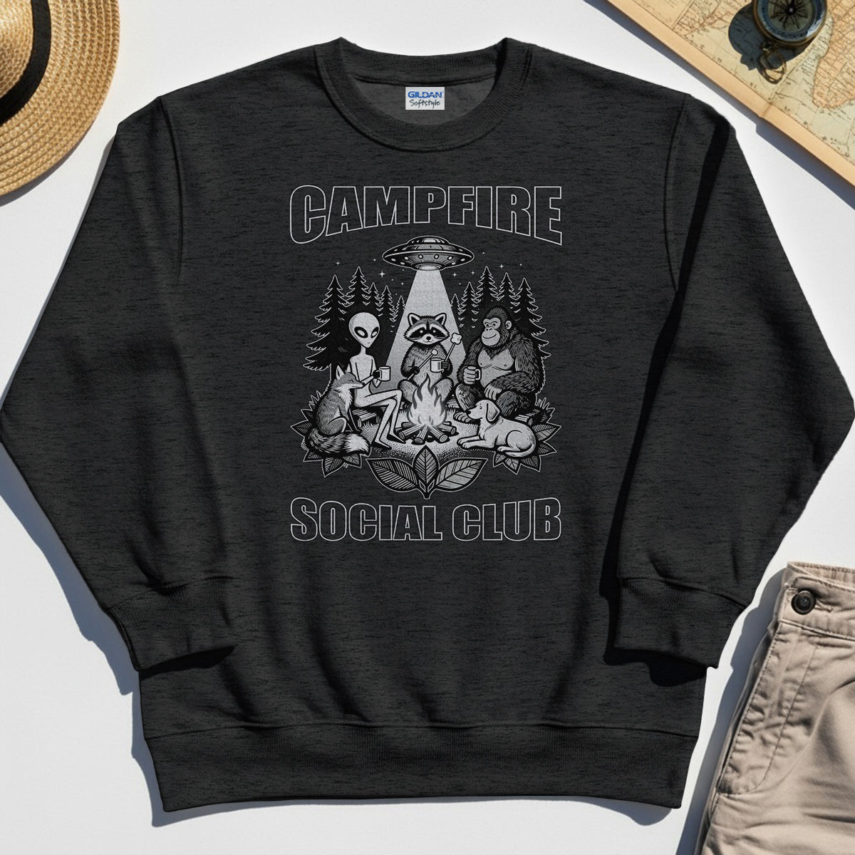 Campfire Social Club With Alien, Bigfoot, UFO And Raccoon Sweatshirt 4