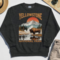 Yellowstone National Park Sweatshirt, Vintage Bison Sunset Mountain Sweatshirt For Campers 3