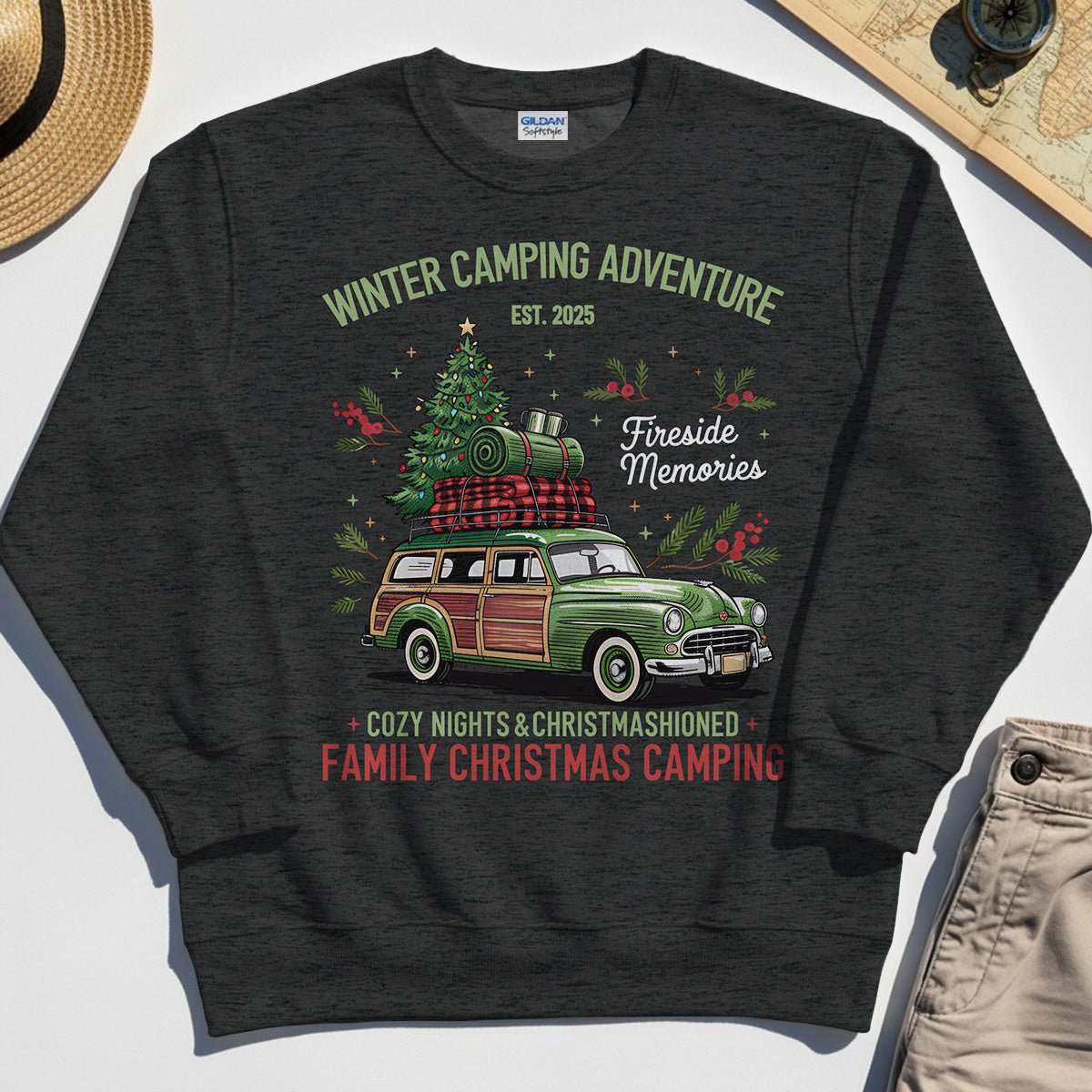 Winter Camping Adventure Sweatshirt, Retro Car with Tree Family Christmas Camping Sweatshirt 4