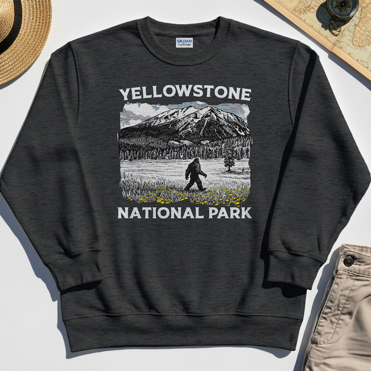 Yellowstone National Park Sweatshirt, Bigfoot Hiking Graphic 4