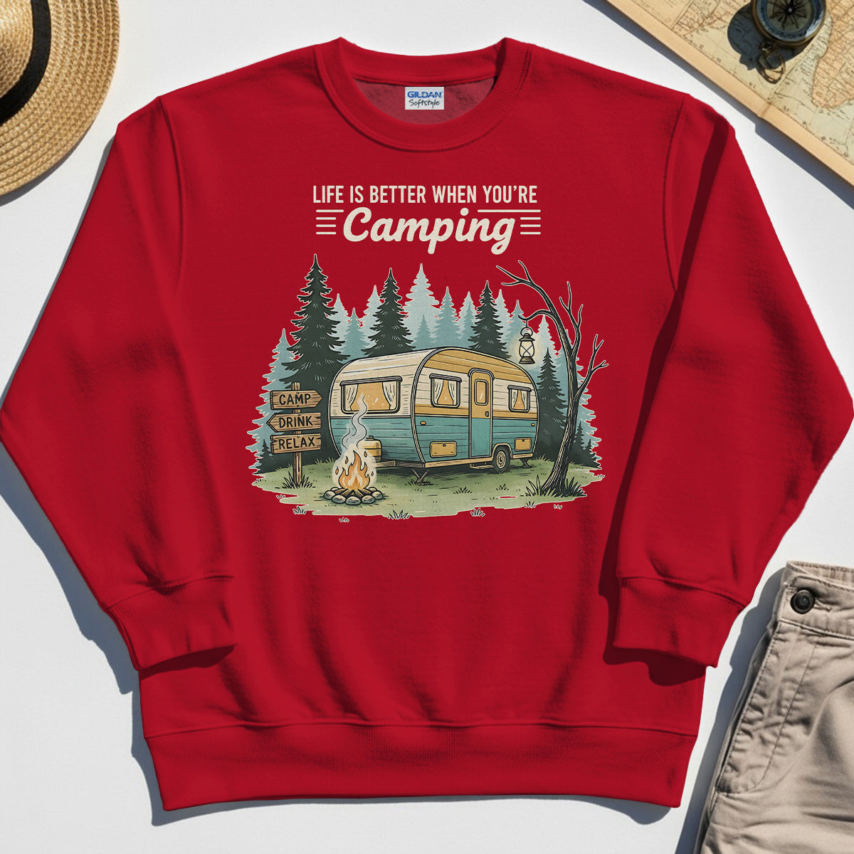 Life Is Better When You’re Camping Sweatshirt, Retro Camper and Campfire Sweatshirt For Travelers and Campers 7