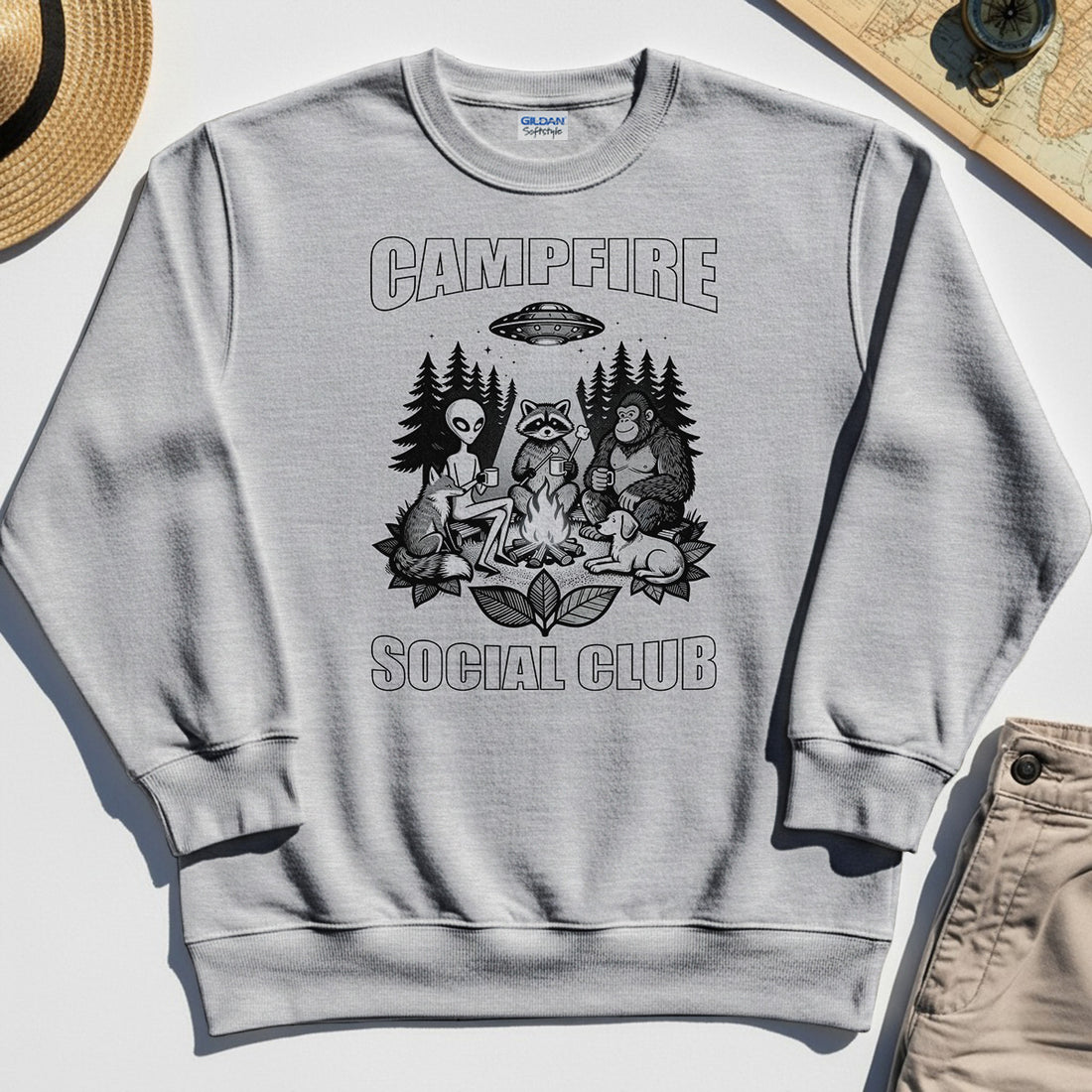 Campfire Social Club With Alien, Bigfoot, UFO And Raccoon Sweatshirt 1