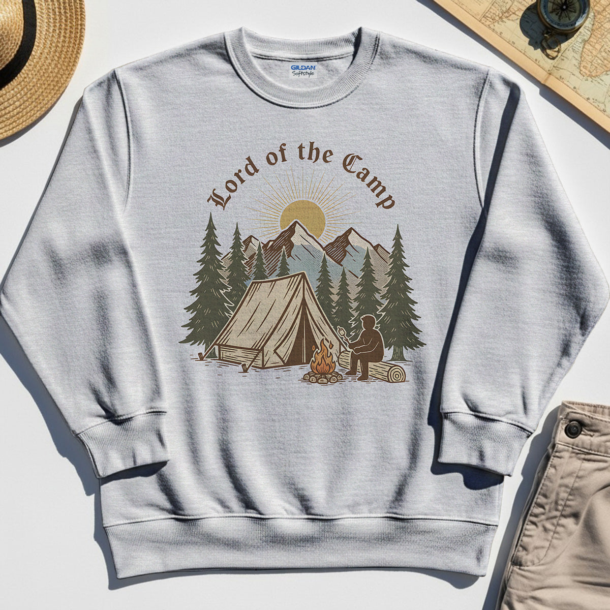 Vintage Lord of the Camp Campfire Sweatshirt, Tent And Campfire Mountain Scene Sweatshirt 4