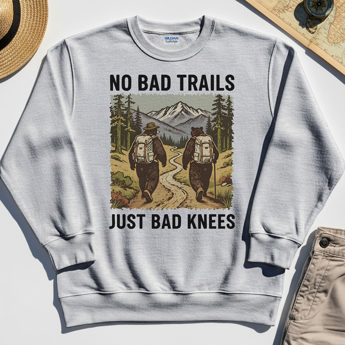 No Bad Trails Just Bad Knees Hiking Sweatshirt 4