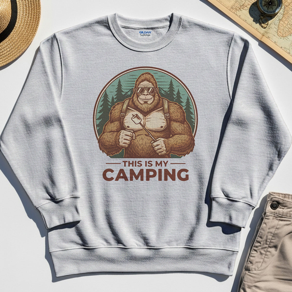 Funny Bigfoot Camping Sweatshirt "This Is My Camping”, Sasquatch With Marshmallow Sweatshirt 5