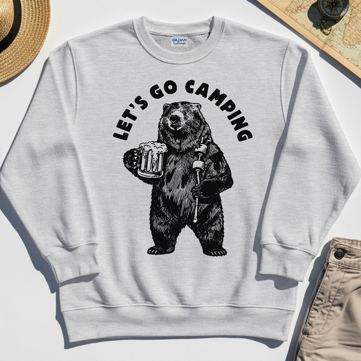 Let’s Go Camping Funny Bear Drinking Beer Sweatshirt, Beer Lover Sweatshirt for Outdoor Adventure & Camping Fans 4