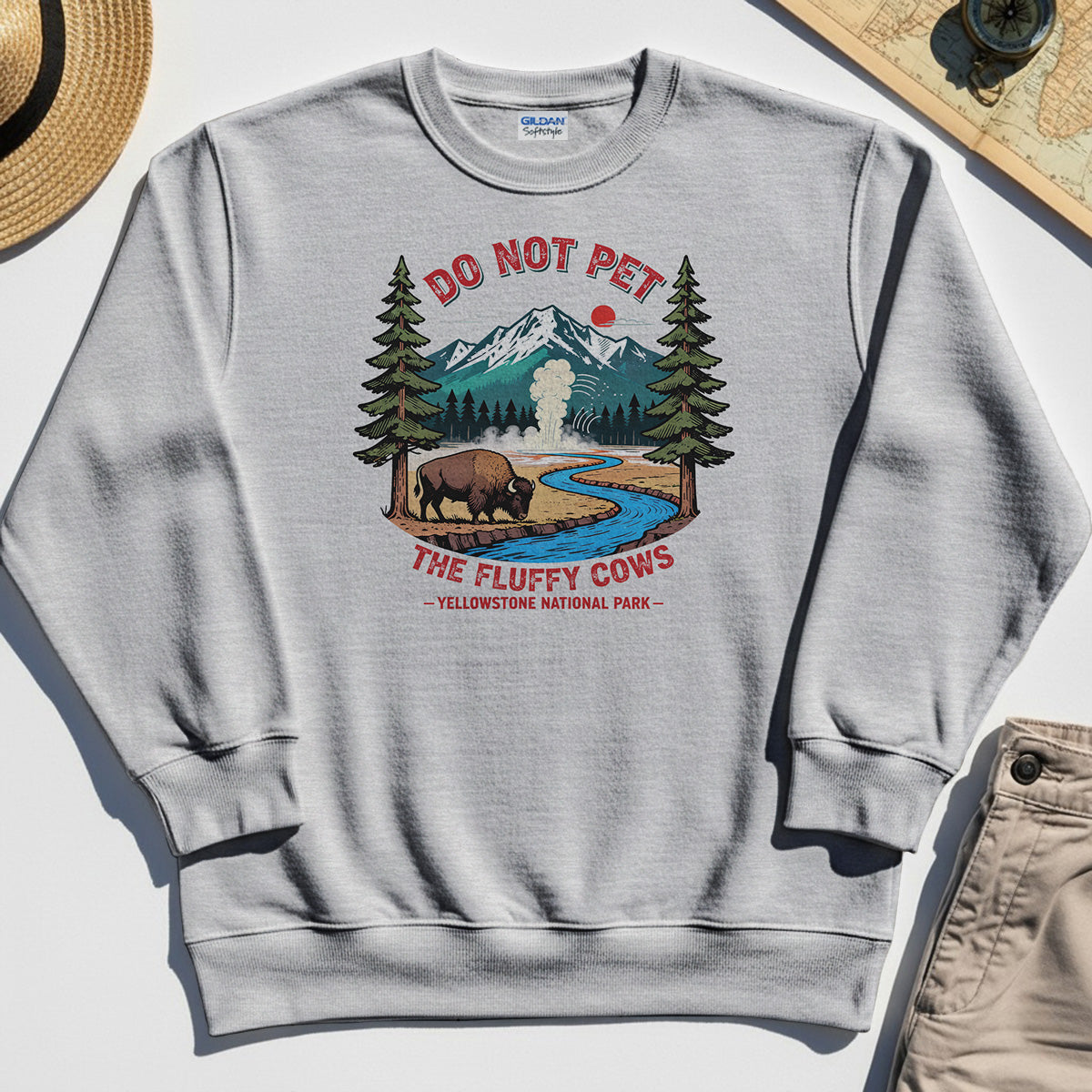 Yellowstone National Park Sweatshirt, Do Not Pet The Fluffy Cows Funny Bison Graphic Sweatshirt 5