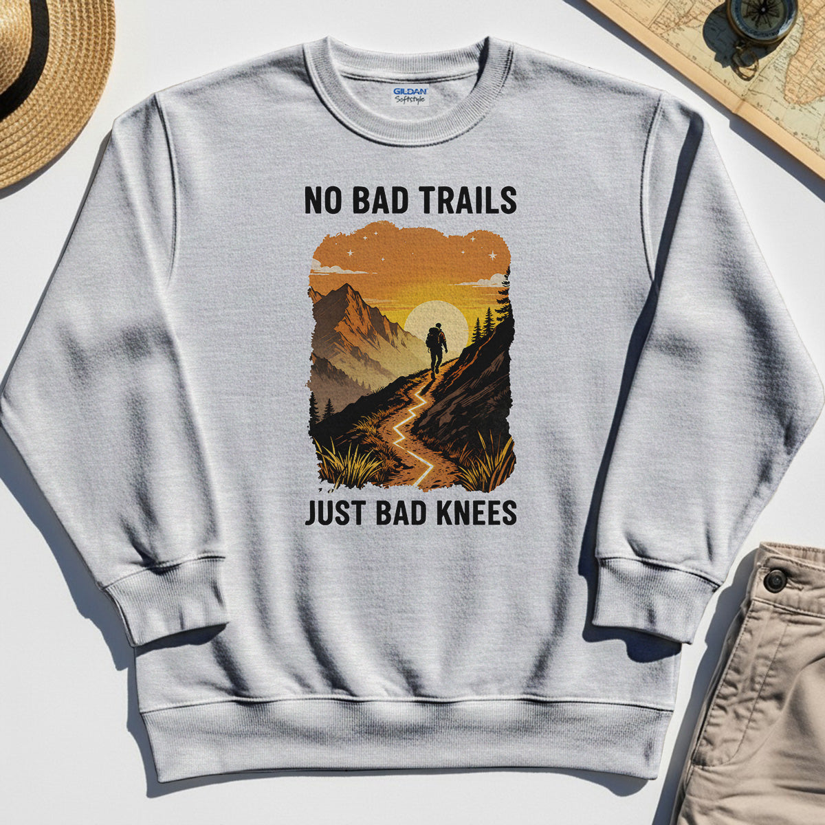 No Bad Trails Just Bad Knees Sweatshirt, Funny Trail And Camping Sweatshirt For Outdoor Lovers 4