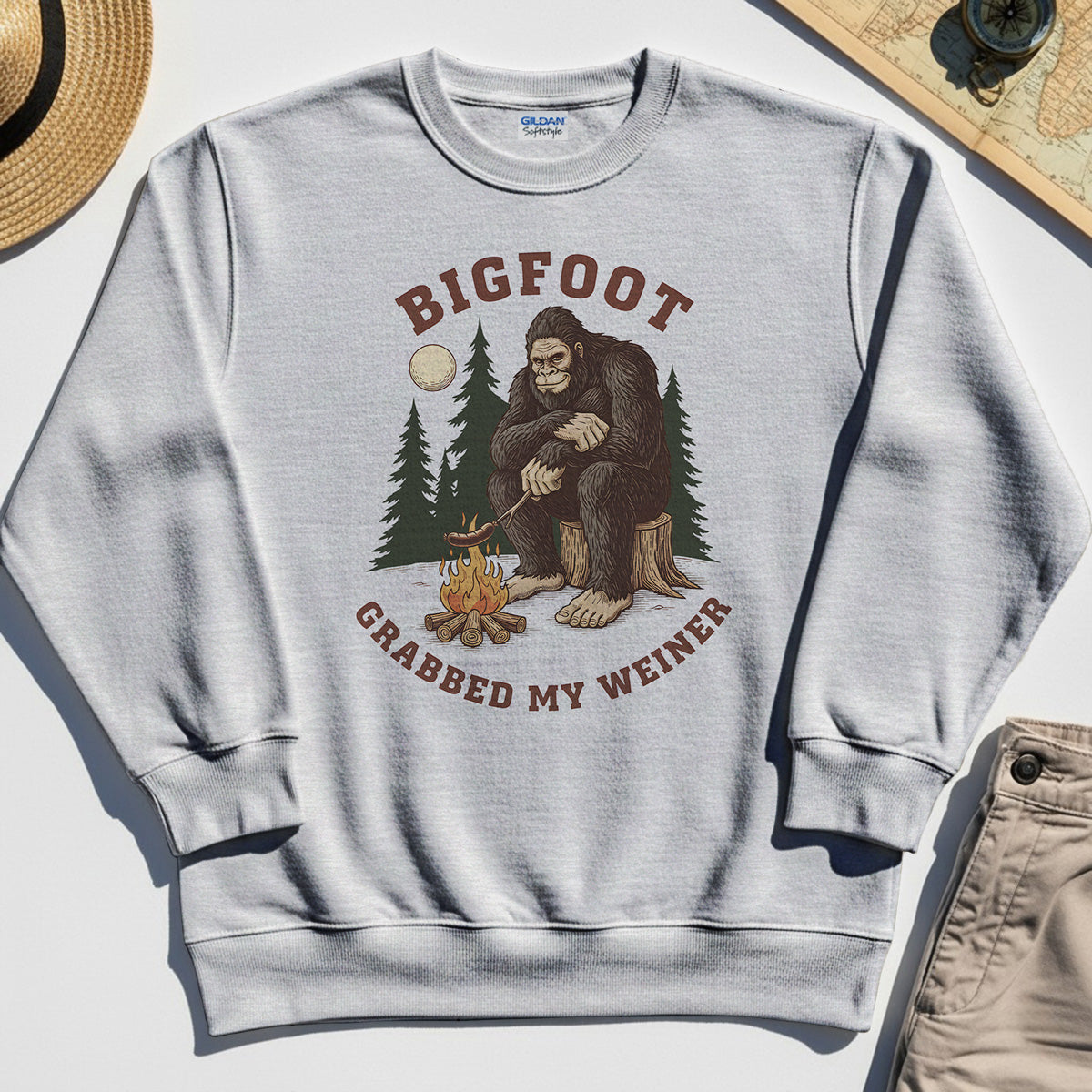 Bigfoot Grabbed My Wiener Sweatshirt, Funny Sasquatch Camping Sweatshirts 4
