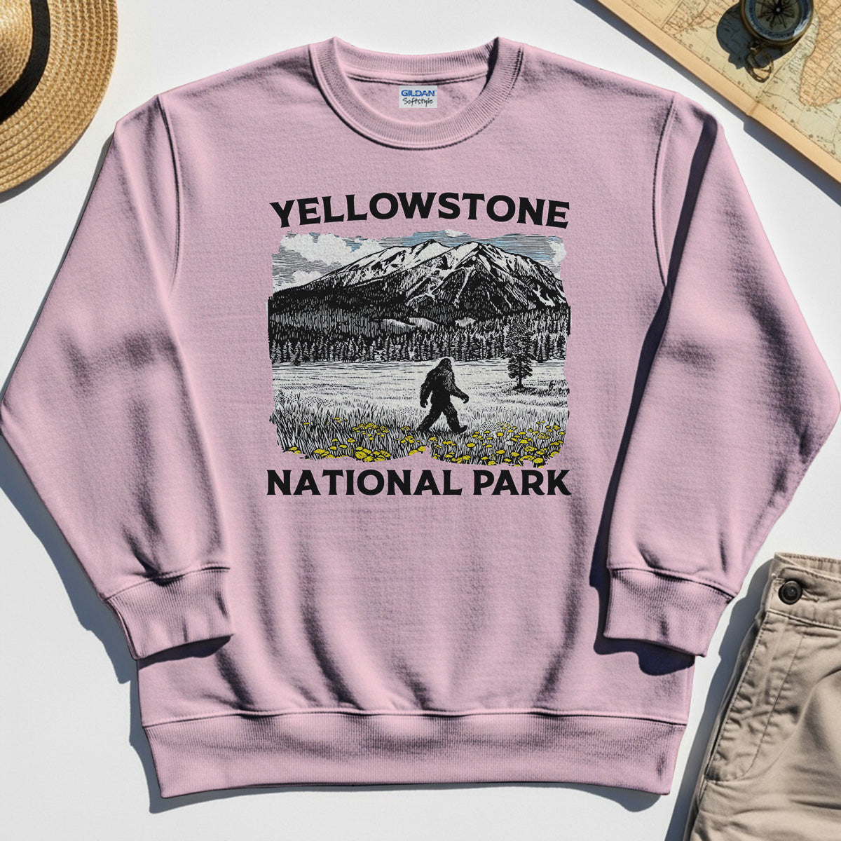 Yellowstone National Park Sweatshirt, Bigfoot Hiking Graphic 6