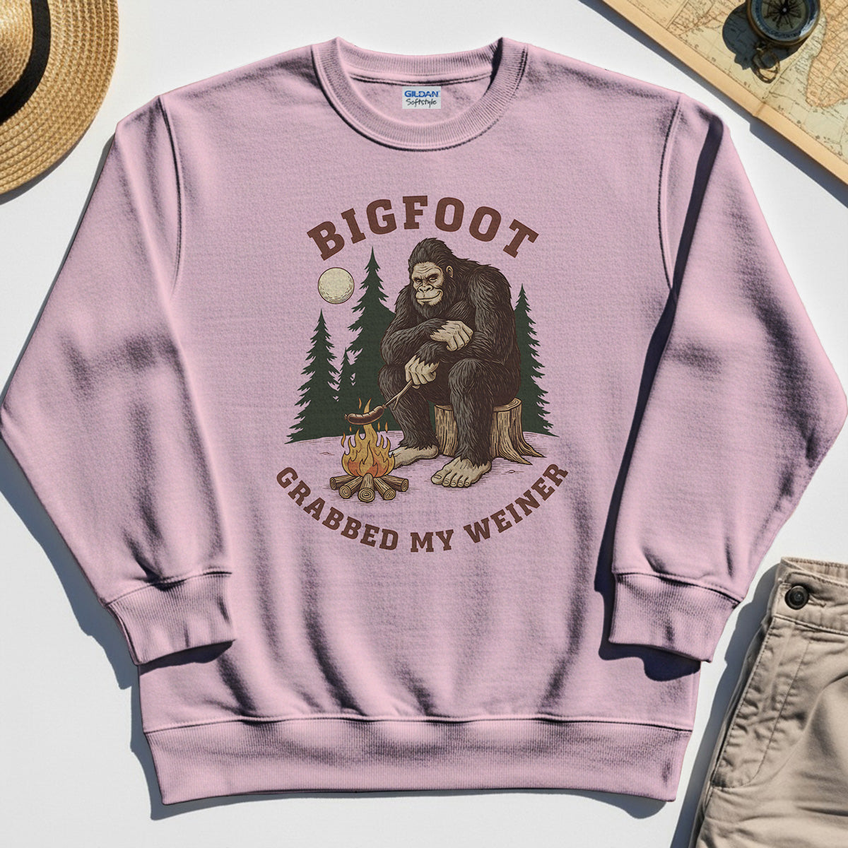 Bigfoot Grabbed My Wiener Sweatshirt, Funny Sasquatch Camping Sweatshirts 5