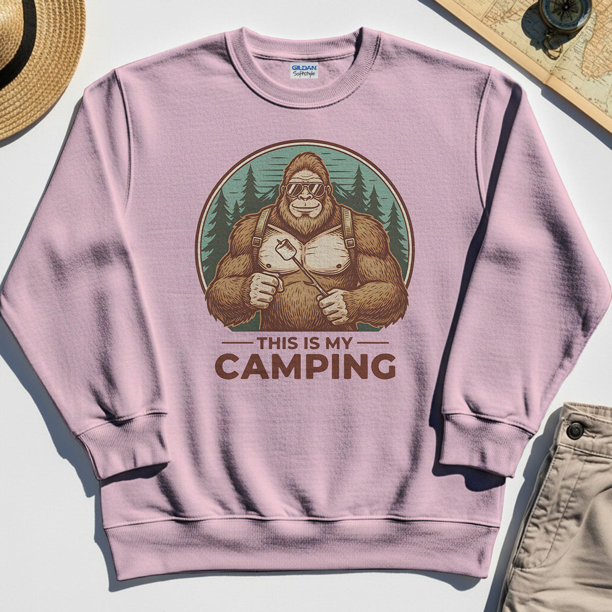 Funny Bigfoot Camping Sweatshirt "This Is My Camping”, Sasquatch With Marshmallow Sweatshirt 6