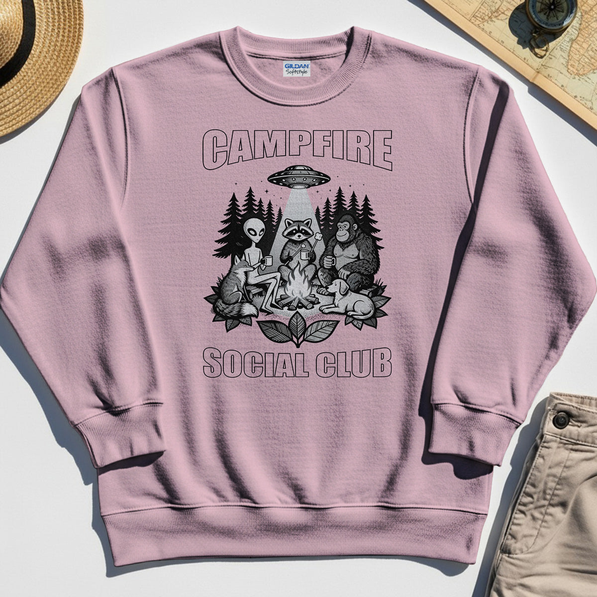 Campfire Social Club With Alien, Bigfoot, UFO And Raccoon Sweatshirt 5