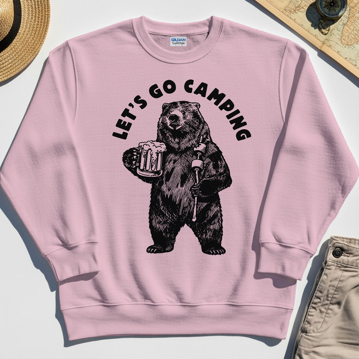Let’s Go Camping Funny Bear Drinking Beer Sweatshirt, Beer Lover Sweatshirt for Outdoor Adventure & Camping Fans 5