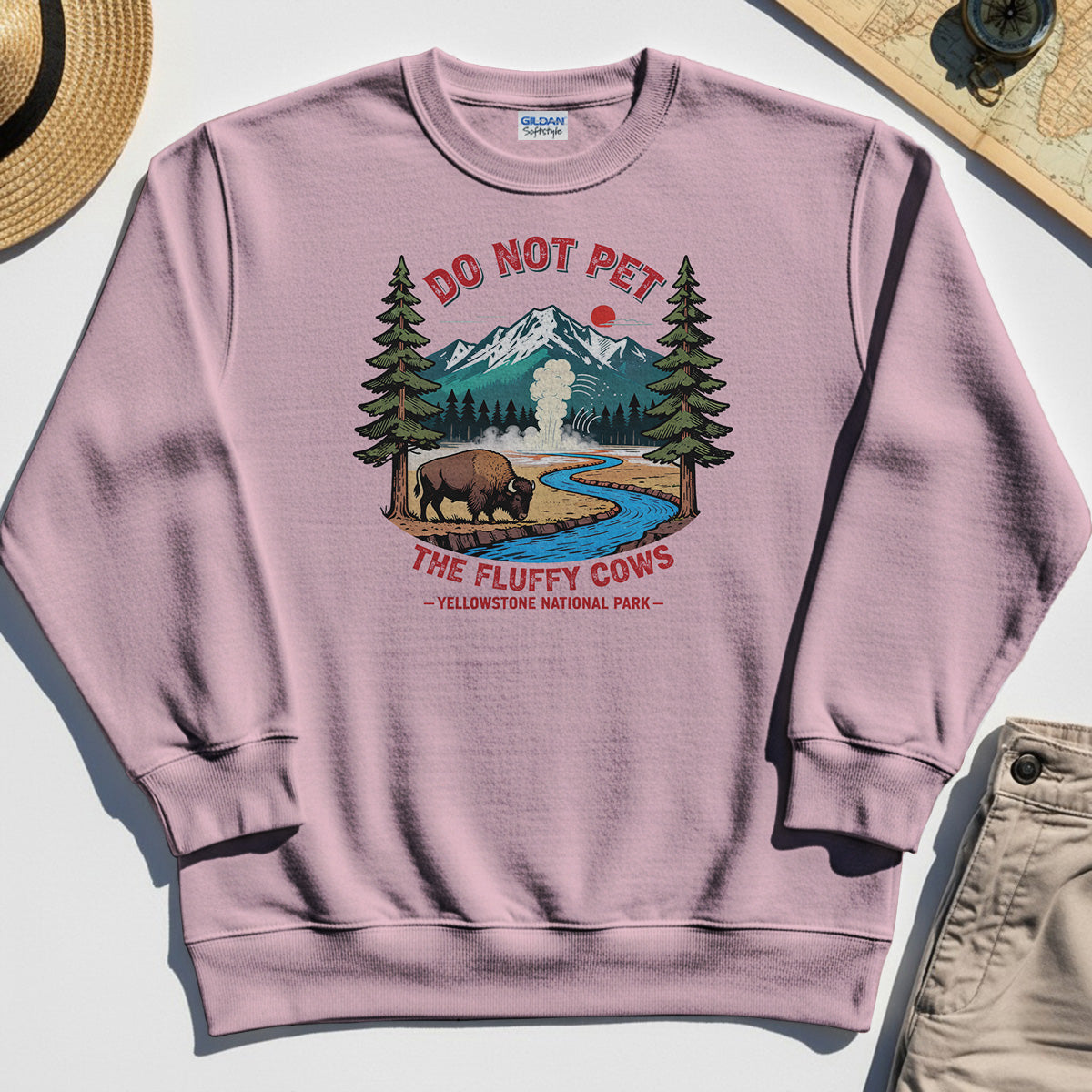 Yellowstone National Park Sweatshirt, Do Not Pet The Fluffy Cows Funny Bison Graphic Sweatshirt 6