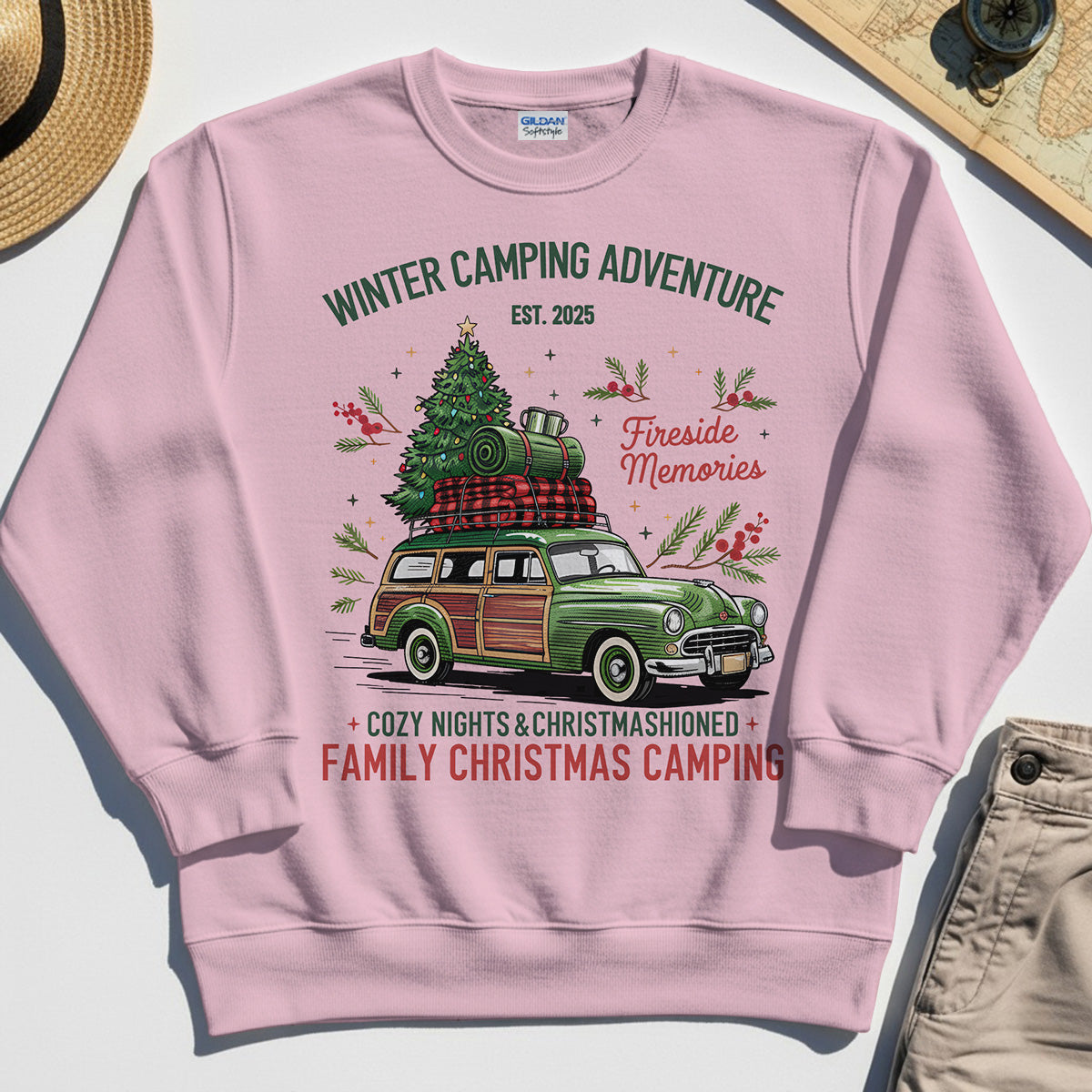 Winter Camping Adventure Sweatshirt, Retro Car with Tree Family Christmas Camping Sweatshirt 6