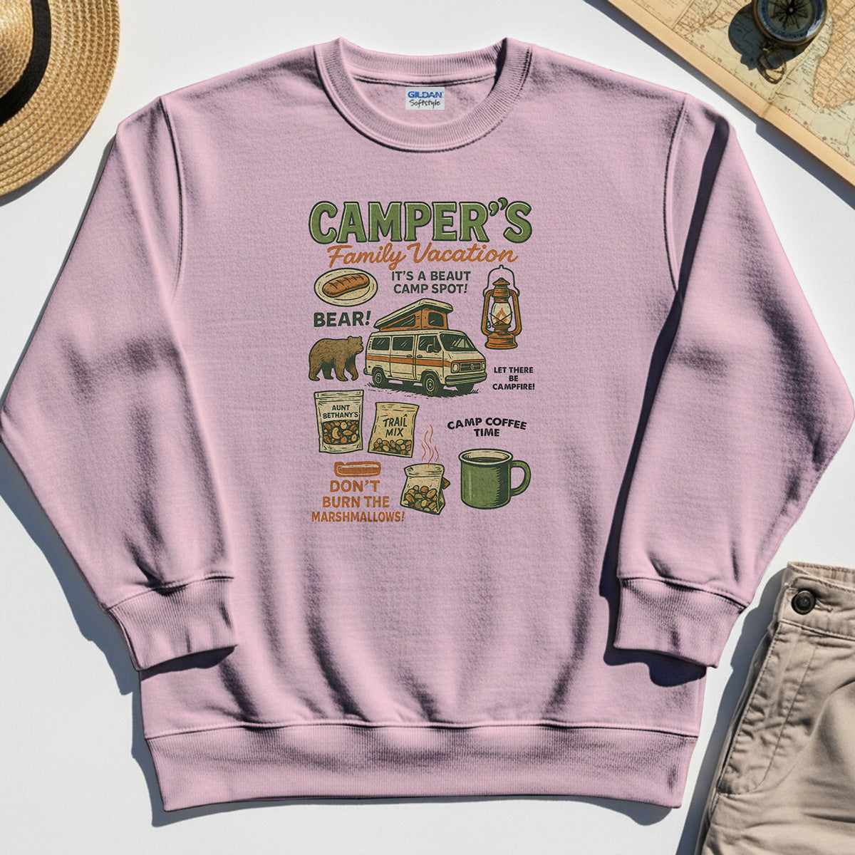 Camper’s Family Vacation Sweatshirt, Funny Outdoor Campfire Coffee Trail Mix Adventure Sweatshirt 6