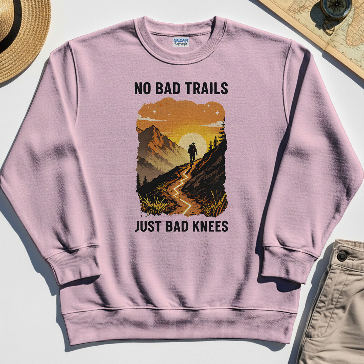 No Bad Trails Just Bad Knees Sweatshirt, Funny Trail And Camping Sweatshirt For Outdoor Lovers 5