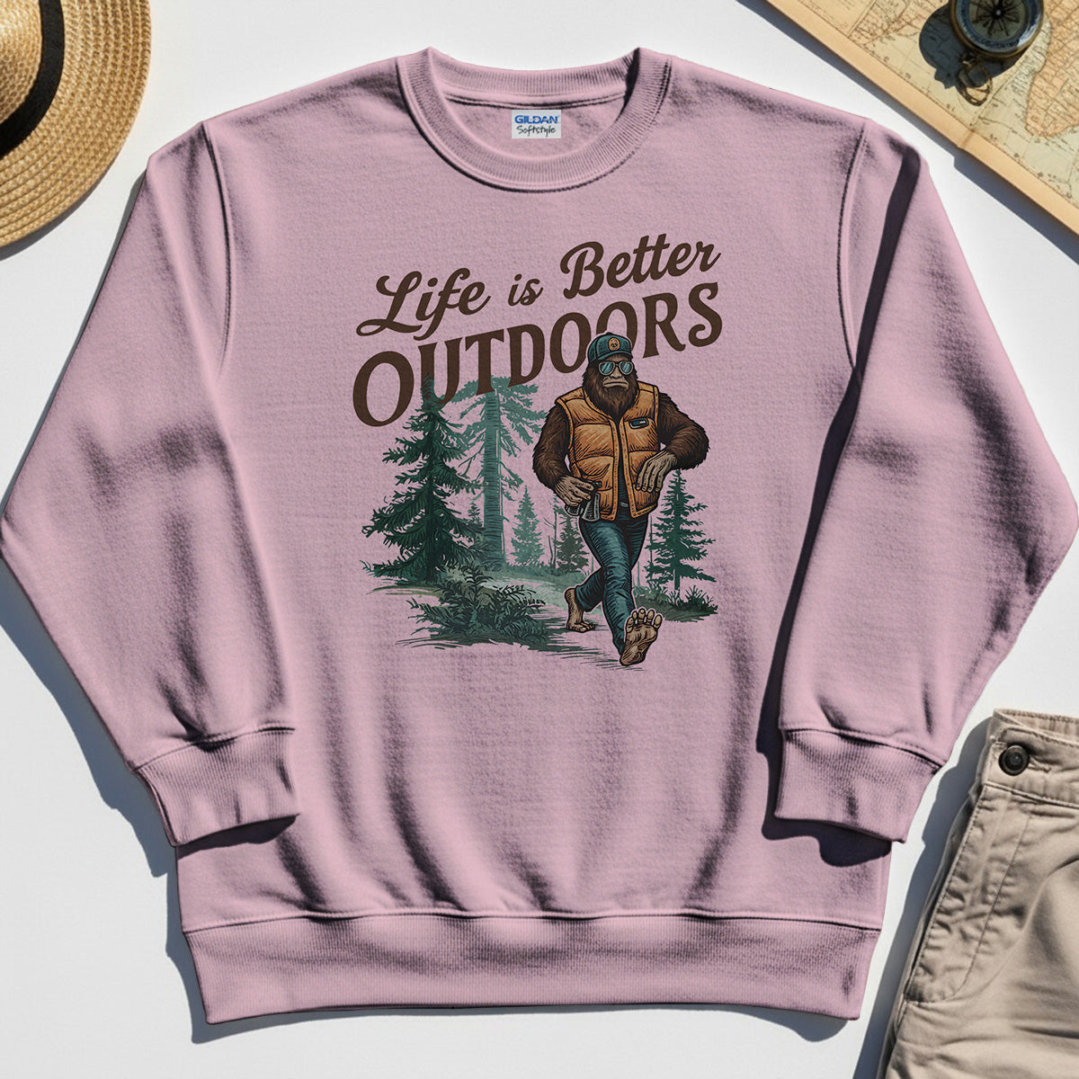 Bigfoot Life Is Better Outdoors Sweatshirt, Retro Camping Graphic Sweatshirts For Outdoor Adventurers 5