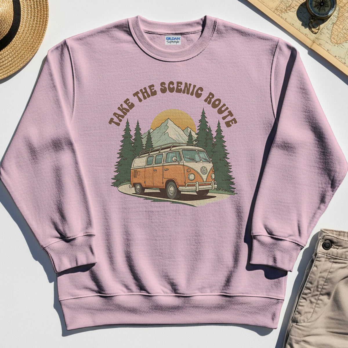 Take The Scenic Route Sweatshirt, Vintage Road Trip Sweatshirt For Travelers And Adventure Lovers 5