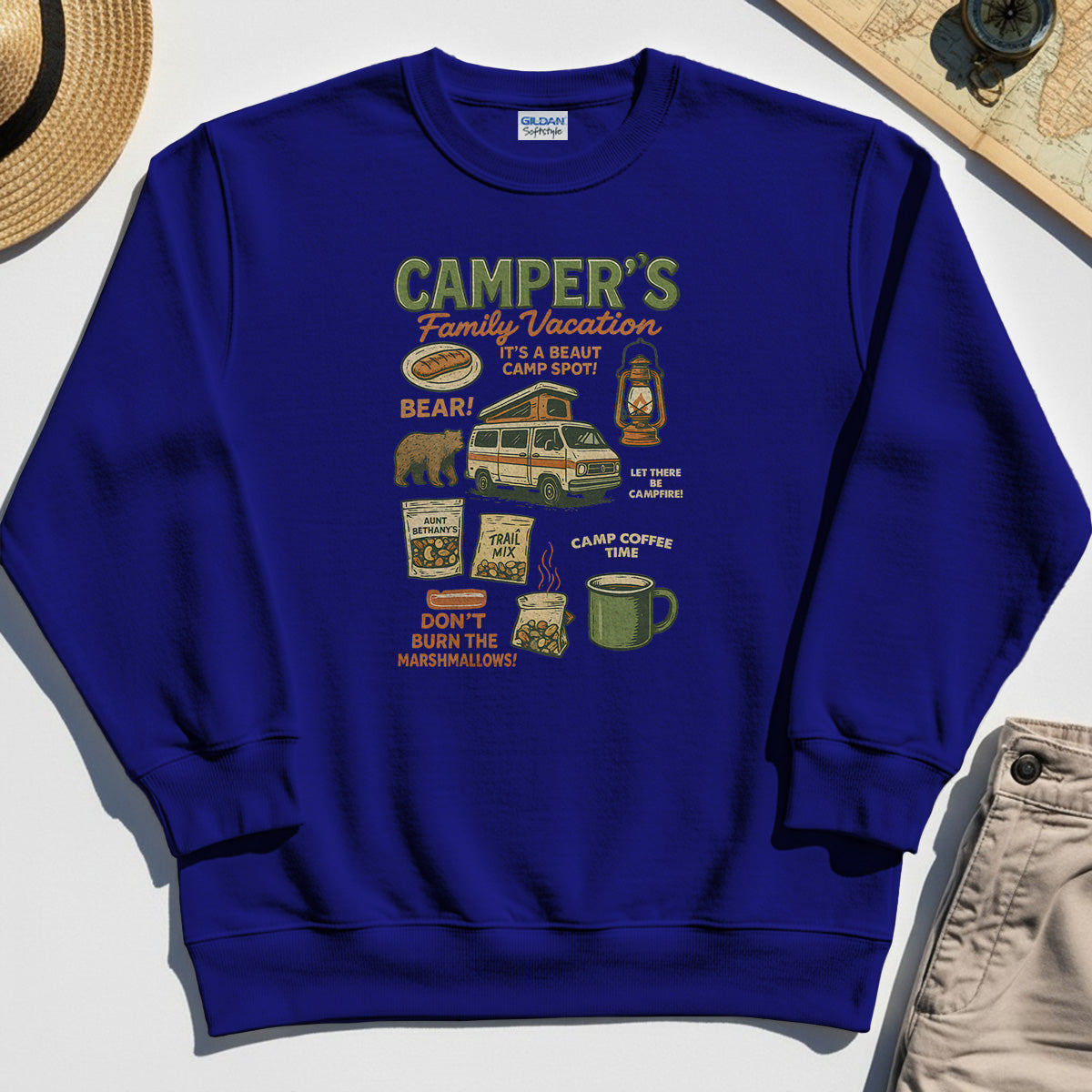 Camper’s Family Vacation Sweatshirt, Funny Outdoor Campfire Coffee Trail Mix Adventure Sweatshirt 7