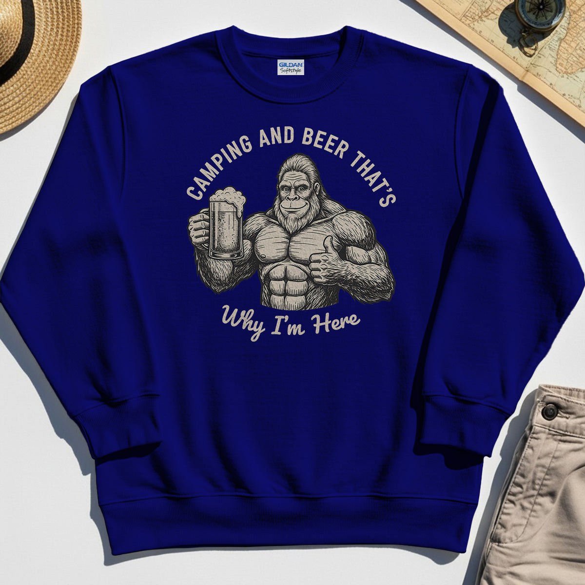 "Camping and Beer That’s Why I’m Here" Funny Bigfoot Camping Sweatshirt 6