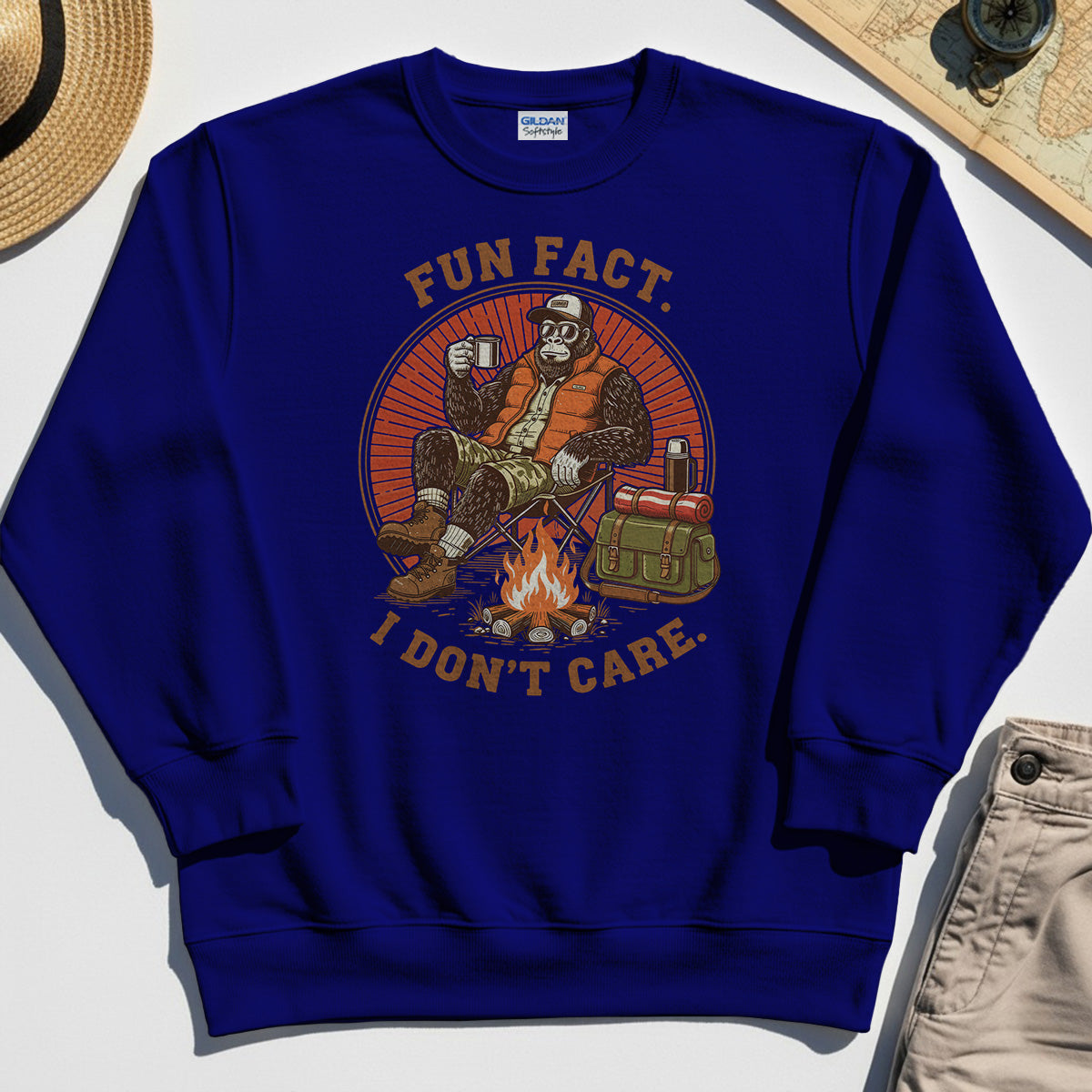 Funny Bigfoot Camping Sweatshirt, "Fun Fact I Don’t Care” 6