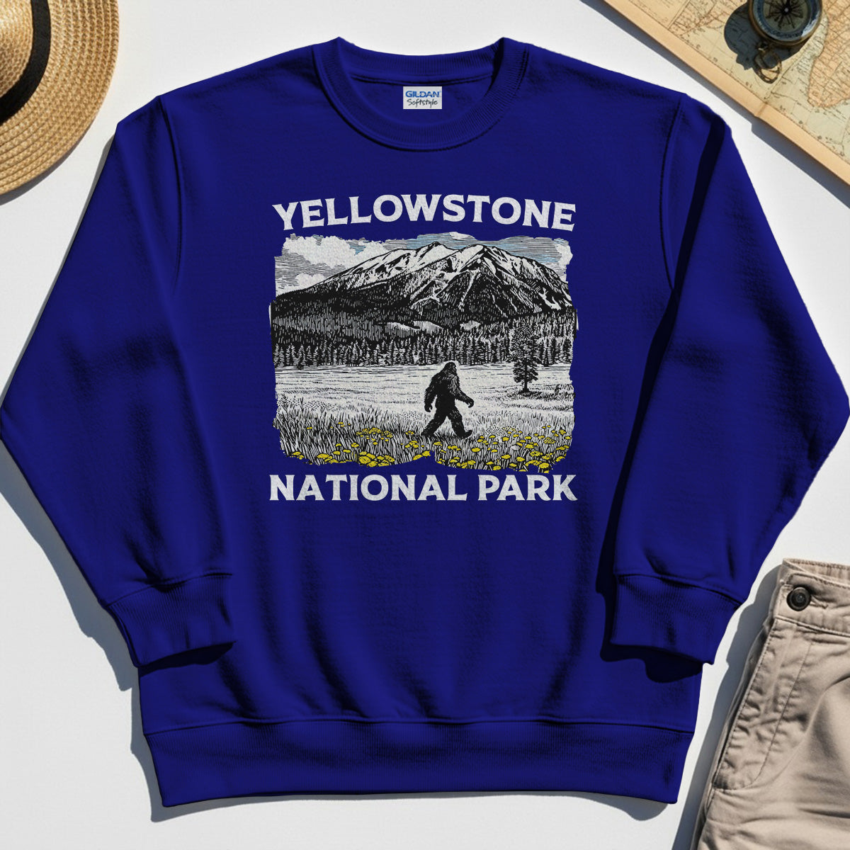 Yellowstone National Park Sweatshirt, Bigfoot Hiking Graphic 7