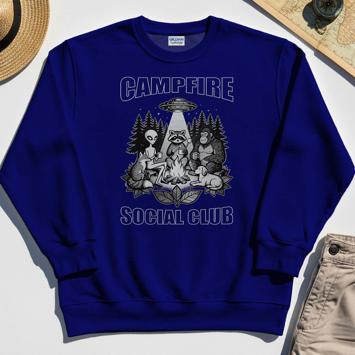 Campfire Social Club With Alien, Bigfoot, UFO And Raccoon Sweatshirt 6