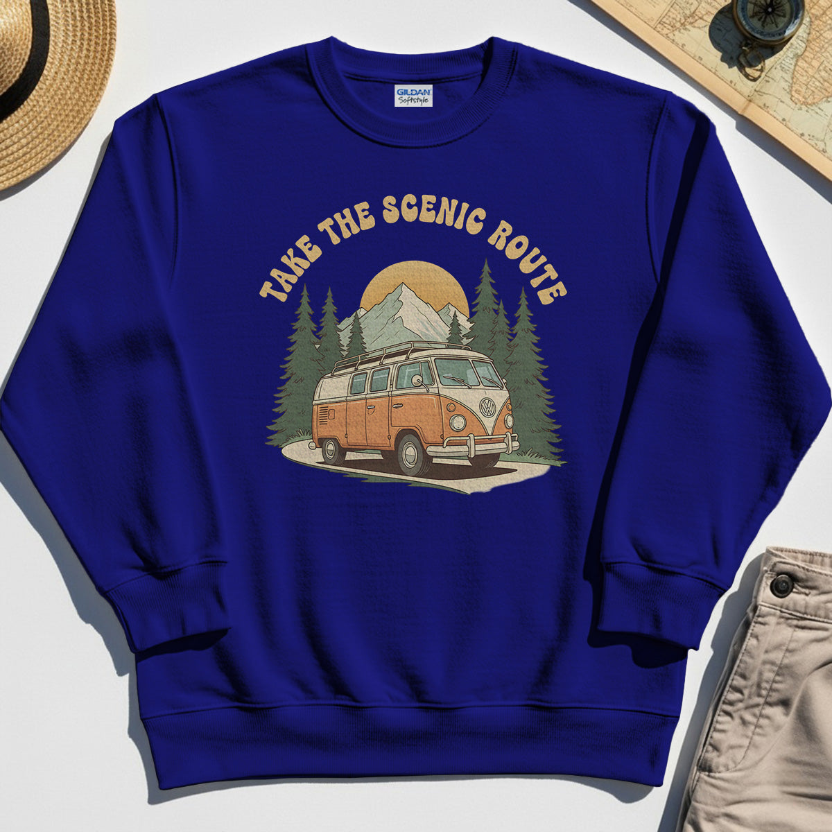 Take The Scenic Route Sweatshirt, Vintage Road Trip Sweatshirt For Travelers And Adventure Lovers 6