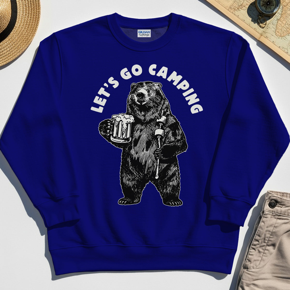 Let’s Go Camping Funny Bear Drinking Beer Sweatshirt, Beer Lover Sweatshirt for Outdoor Adventure & Camping Fans 6