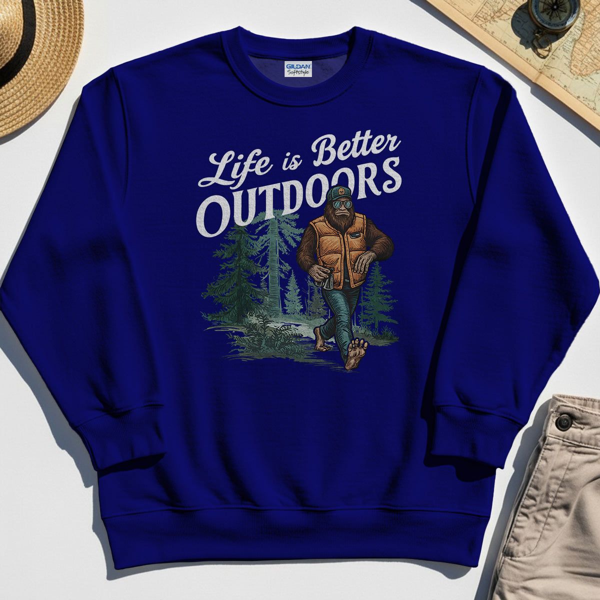Bigfoot Life Is Better Outdoors Sweatshirt, Retro Camping Graphic Sweatshirts For Outdoor Adventurers 6